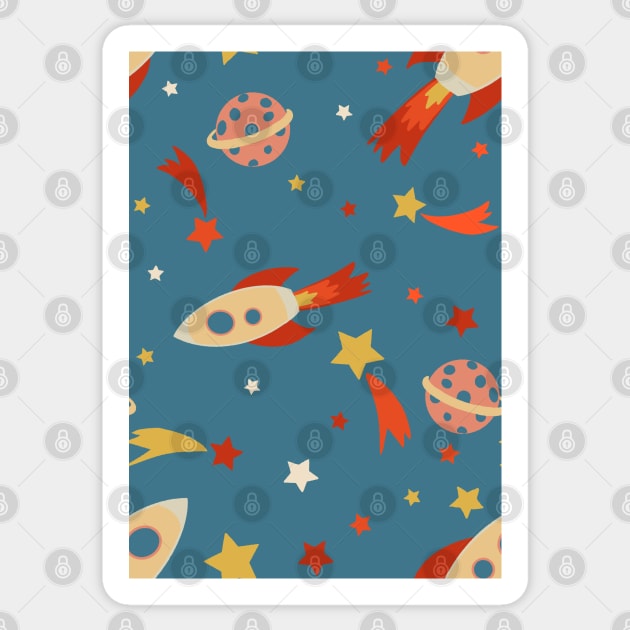 Retro Rocketship Racers repeat pattern on blue background Sticker by NattyDesigns